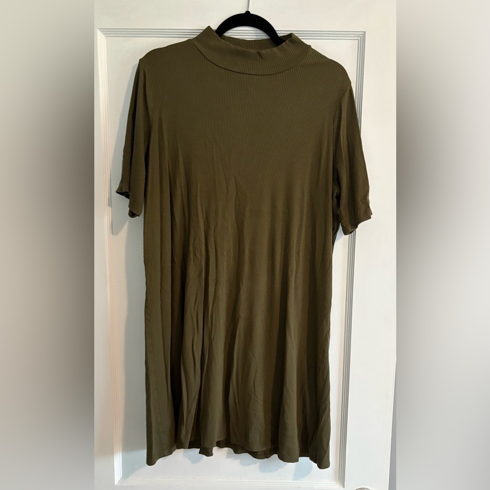 Women's GAP Green Short-Sleeve Mock Neck Dress Size XL Petite